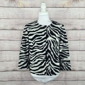 Ann Taylor Animal Zebra Print Boiled Wool Blend Button Front Coat Medium